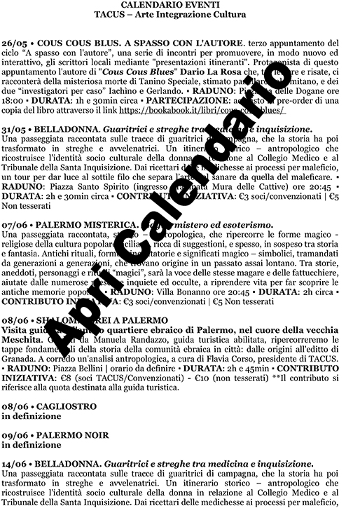 Calendario EVENTI TACUS GIUGNO
