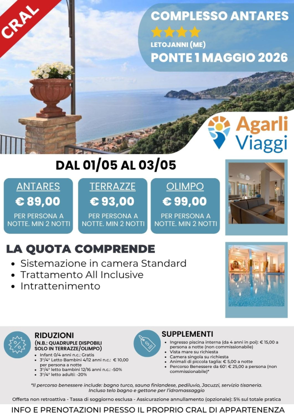 Complesso Antares**** - Letojanni (ME)      ponte 1 maggio 2026
