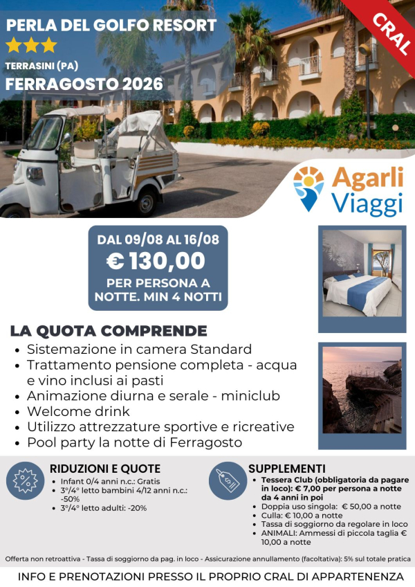 Perla del Golfo Resort*** - Terrasini (PA)     Ferragosto 2026