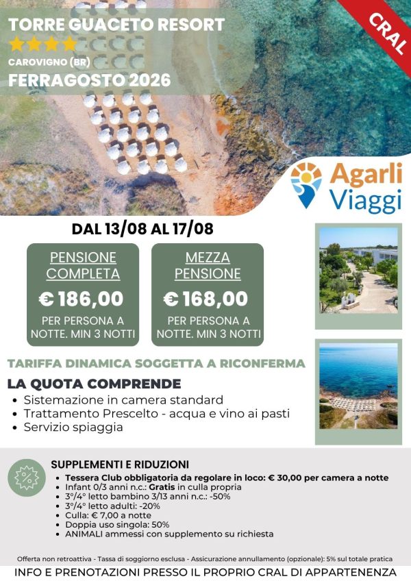 Torre Guaceto Resort**** - Carovigno (BR)            Ferragosto 2026