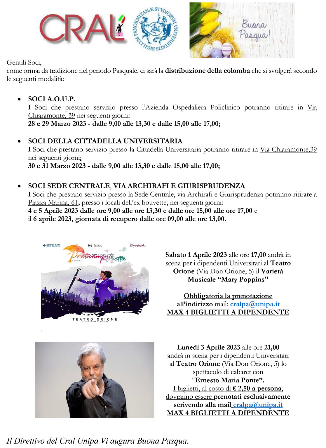 Comunicato Pasqua 2023