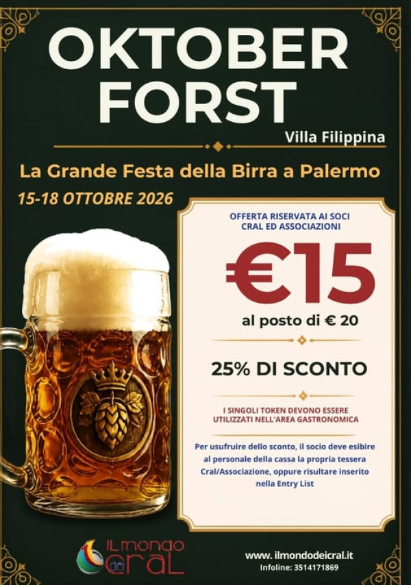 Oktober Forst dal 15 al 18 ottobre 2026 a Villa Filippina ⯑
