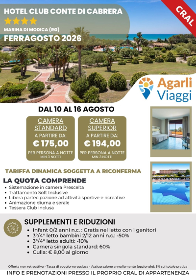 Hotel Club Conte di Cabrera**** - Marina di Modica (RG)      Ferragosto 2026
