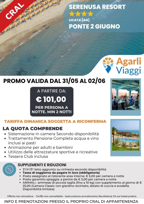 Serenusa Resort**** - Licata (AG)      ponte del 2 giugno 2026