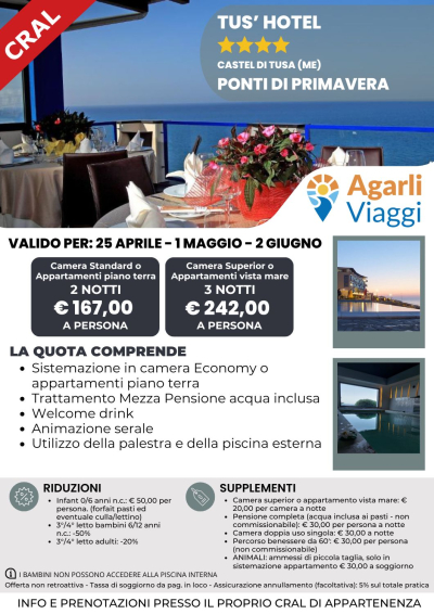 Tus' Hotel**** - Castel di Tusa (ME)    Ponti di Primavera