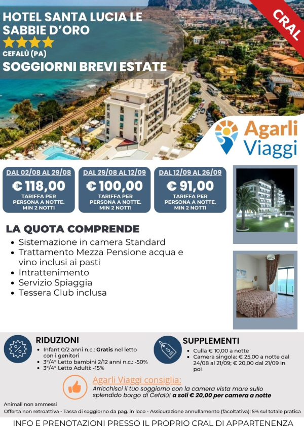 Hotel Santa Lucia Le Sabie d'Oro**** - Cefal&ugrave; (PA)