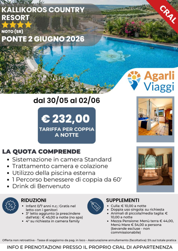 Kallikoros Country Resort**** - Noto (SR)      ponte 2 giugno