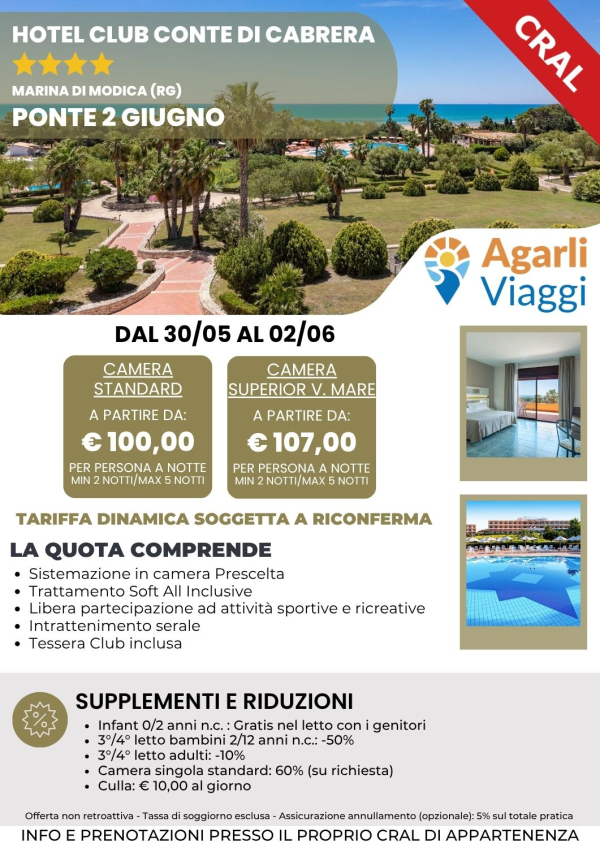 Hotel Club Conte di Cabrera**** - Marina di Modica (RG)    ponte 2 giugno 2026