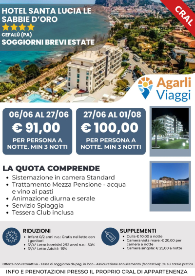 Hotel Santa Lucia Le Sabbie d'Oro**** - Cefal&ugrave; (PA)
