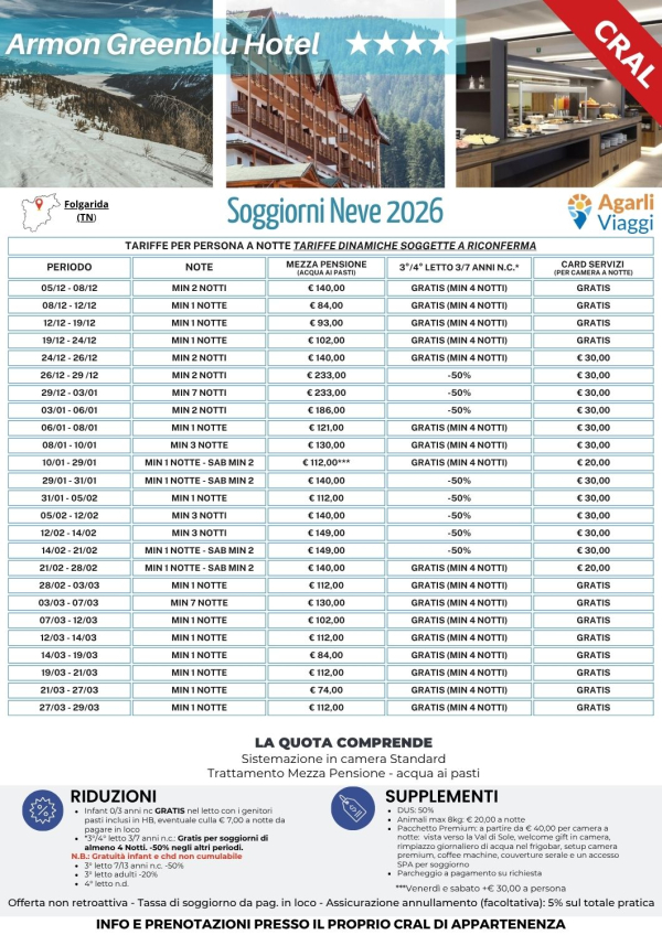 Armon Greenblu Hotel**** - Folgarida (TN)     Soggiorni Neve